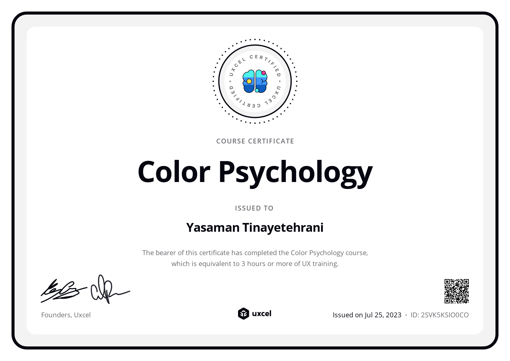 Yasaman Tinayetehrani's certificate